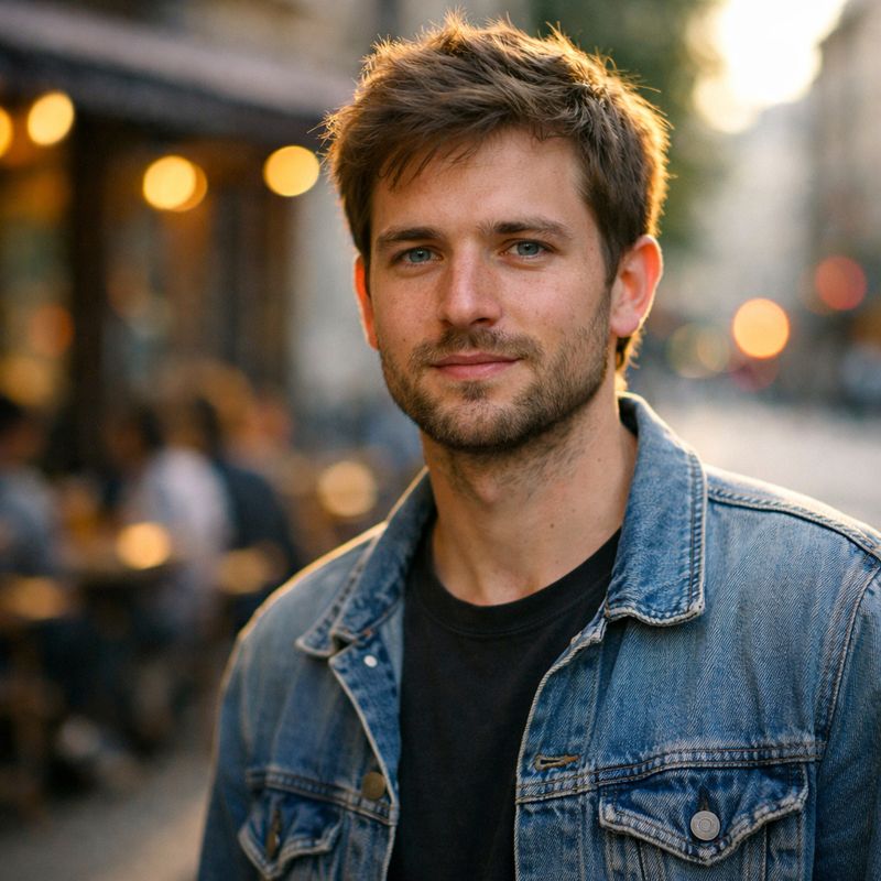 Candid street portrait at golden hour