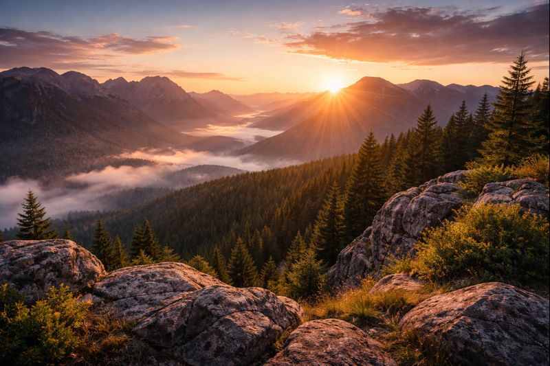 Travel landscape at sunrise