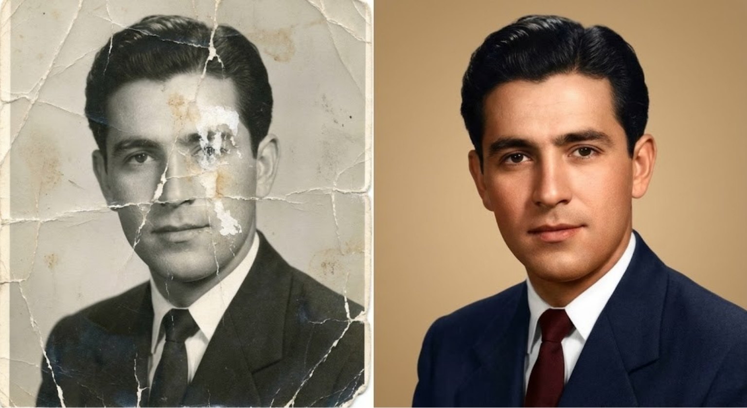 AI Photo Restoration - fix scratches, fading, blur, damaged scans